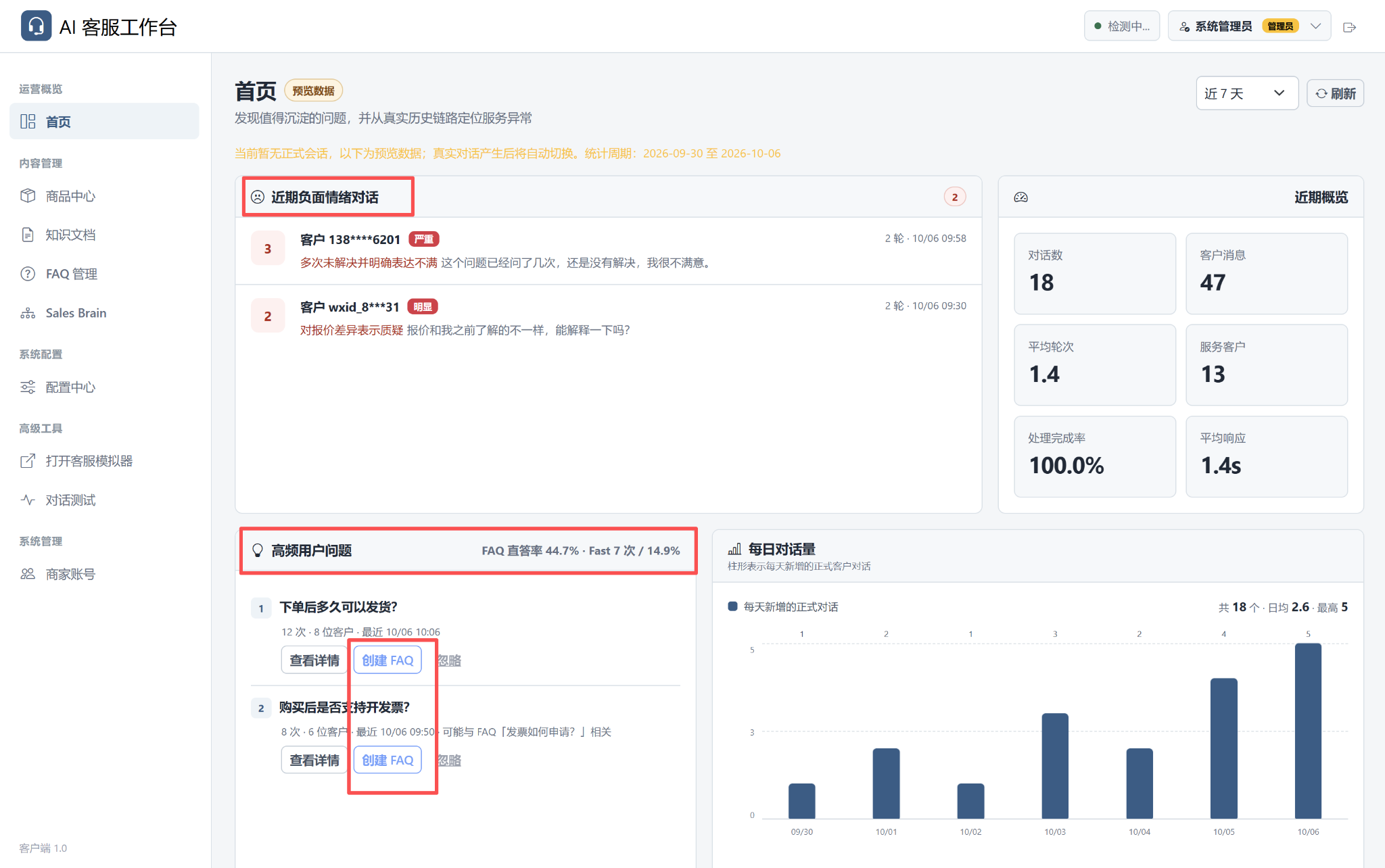 真实项目截图 · 运营首页的闭环入口(已脱敏)